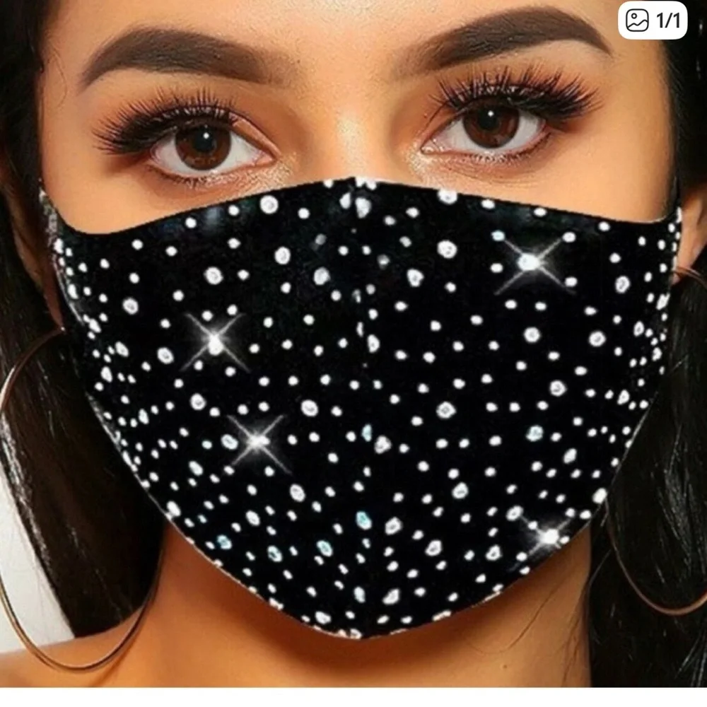 Black Crystal Studded Women's Fashion Face Mask